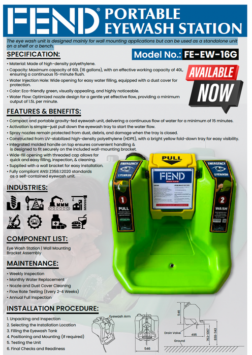 FEND -  Portable 16 Gallon Emergency Eyewash Station